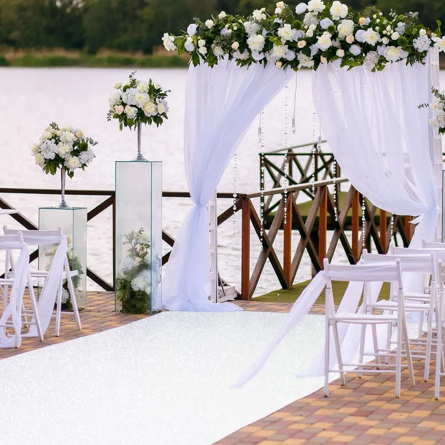 White Sparkle Glitter Wedding Aisle Runner